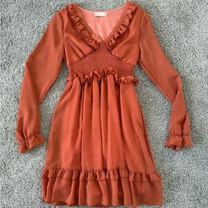 Altar'd State Rust Mini Dress with Ruffle Details